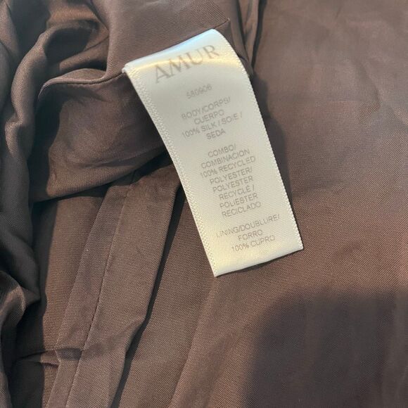 Amur Brown Floral Lorraine Off The One Shoulder Silk Midi Dress Women's Size 6 - Picture 7 of 8